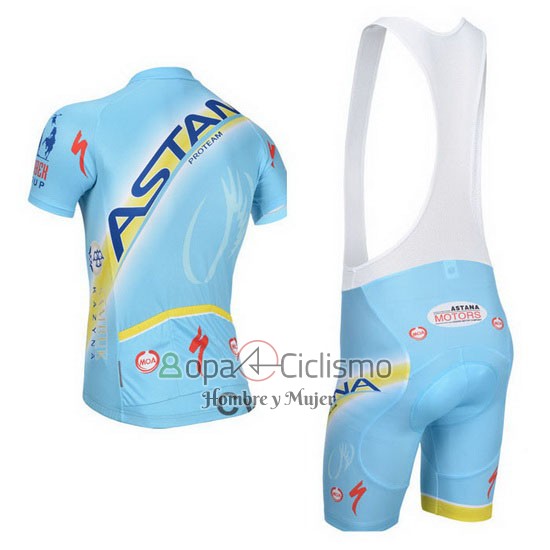 Astana Ropa Ciclismo Culotte Corto 2014 Mangas Cortas Azul Claro